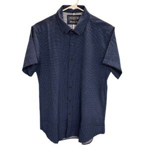 Denim & Flower Ricky Singh Men's Short Sleeve Button Up Shirt Navy Blue Medium